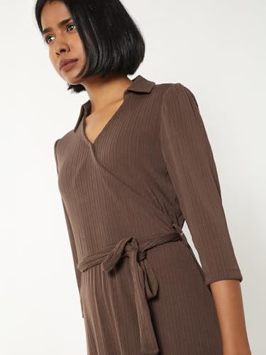 Max Women's Cotton Blend Modern Below The Knee Dress (SR4001_Brown