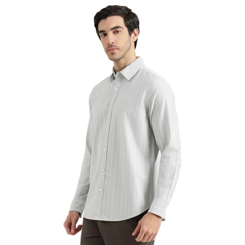 United Colors of Benetton Regular Fit Spread Collar Striped Shirt (Size : M) - 26P5ST140OXFI901 Grey