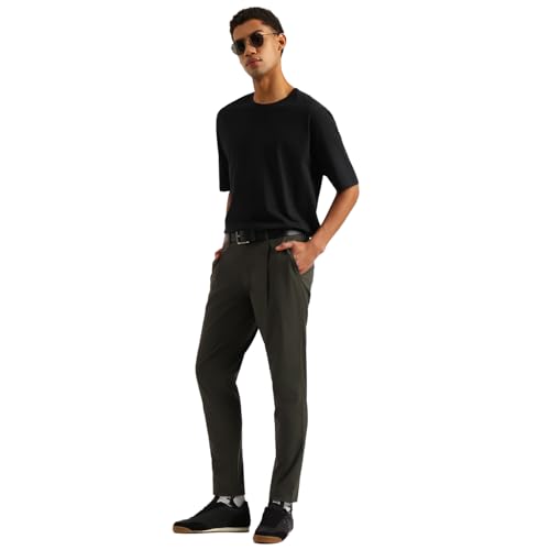 United Colors of Benetton Solid Relaxed Fit Pleated Trousers (Size: 38)-25P4CTWB0928I901 Green