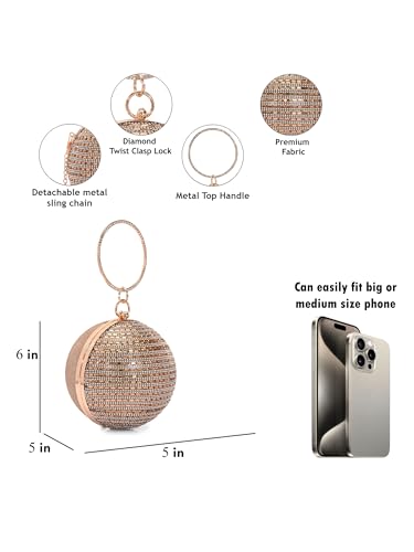 TOOBA Handicraft Women's Embellished Beads & Stones Ball Shaped Clutch Bag| Evening Bag, Bridal Purse & Party Handbag | Wedding & Special Occasion Clutch