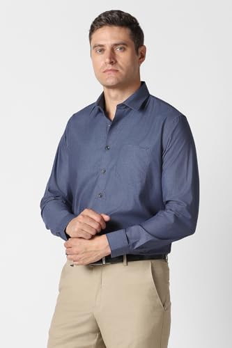 Men Blue Textured Full Sleeves Formal Shirt
