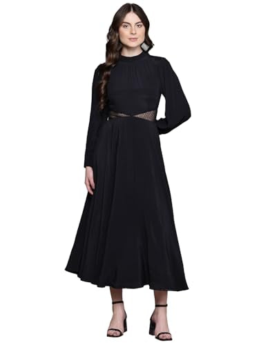 Label RITU KUMAR Round Neck Solid Long Dress Black