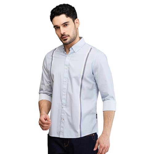 Being Human Light Blue Slim Fit Regular Collar Men's Shirt Clothing