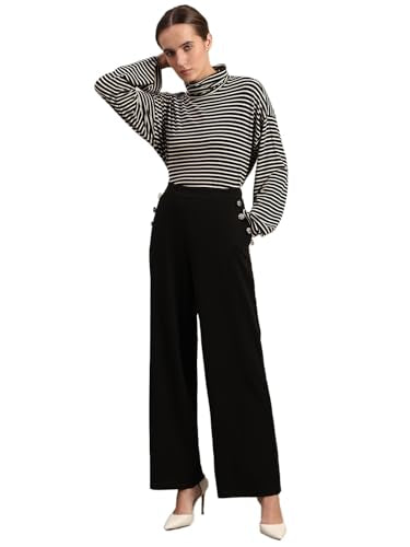 VERO MODA Women's Straight Fit High-Rise Black Pants