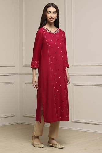 Biba Women Pink Viscose Rayon Straight Dyed Kurta_40