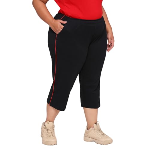 VAISHVIK Women Plus Size Calf Length Pants - Kala 4XL 44 Waist inches Jet Black