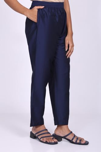 W for Woman Navy Blue Zari Chanderi Straight Kurta with Straight Pant and Dupatta Set - (WSST19985-213192-XS)