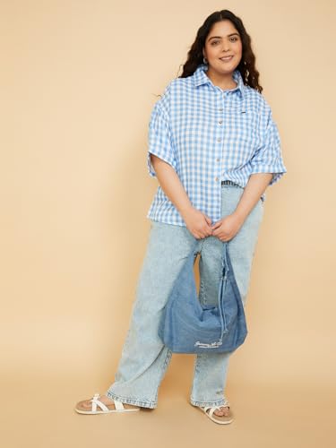 Max Women Checked Regular Fit Shirt (Blue_3XL)