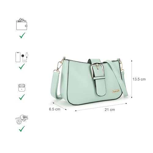 Fastrack Solid Sling Bag For Women, Girls and Ladies | with Buckle Accent and Zipper Closure | Detachable Sling Strap | Slings For Casual Carry | Ladies Purse Handbag, Green