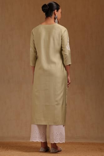 Soch Womens Sap Green Gadwal Embroidered Kurta with ThreadWork