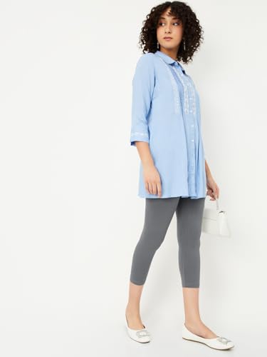 Max Women Solid Calf Length Leggings, Grey, L