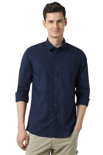 Peter England Men Navy Solid Full Sleeves Casual Shirt