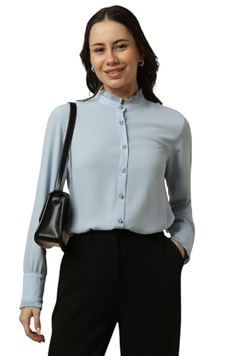 Allen Solly Women Light Blue Solid Long Sleeves Shirt