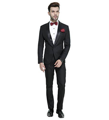 MANQ Men's Slim Fit Tuxedo Suit (ST-101-38_Black_38)