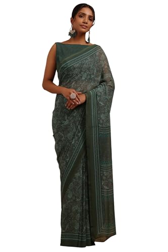 Soch Womens Green Georgette Ethnic Motif Saree