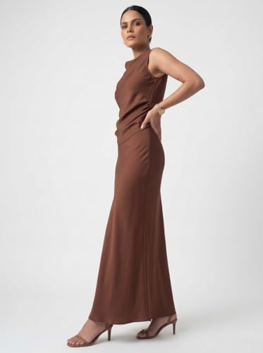 MeeDee Satin Draped Co-ord Set, Chocolate Brown