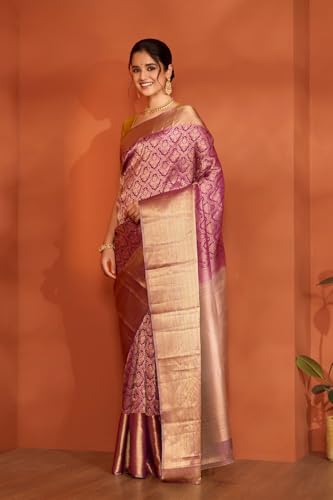 Taneira Dark Violet Silk Viscose Kanchi Design Woven Saree