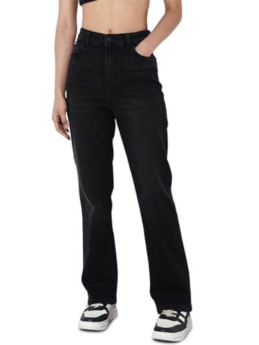 ONLY Women's Straight Fit High Rise Black Jeans