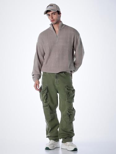 Jack & Jones Men Relaxed Fit Beige Sweater