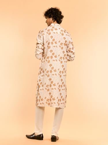 DIWAS BY MANYAVAR Men's Cotton Blend Flowers Printed Long Kurta Set (Cream,L)