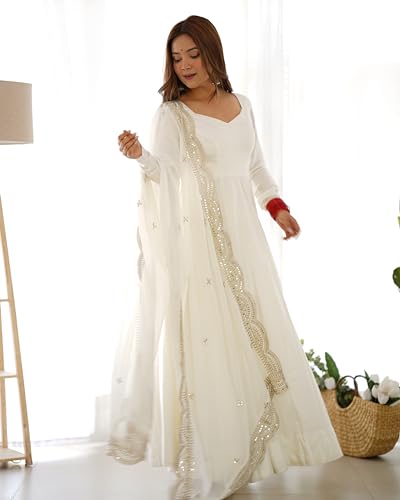 FUSIONIC Featuring Ethnic wear Gown Set White