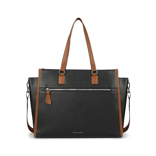 Fastrack PowerCarry Laptop Tote | Faux-Leather Laptop Tote for Women | Dual Compartments, 15'' Padded Laptop Sleeve, Adjustable Webbing Strap, Trolley Loop & External Quick-Access Pocket