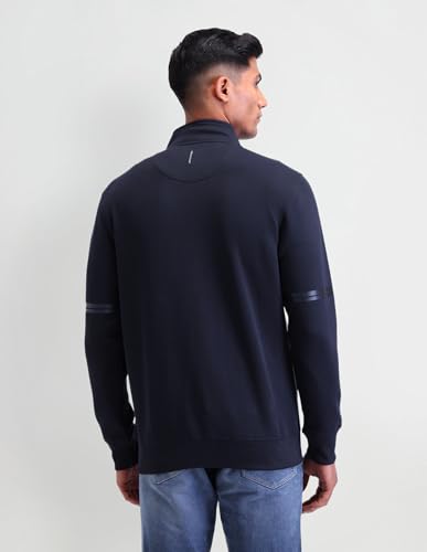 Arrow New York Mens Blue Solid High Neck Long Sleeve Casual Cotton Regular Fit Sweatshirt (ANAISS3923_Blue_S)