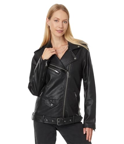 Levi's Women's Oversized Faux Leather Belted Motorcycle Jacket (Standard & Plus Sizes), Black, Large