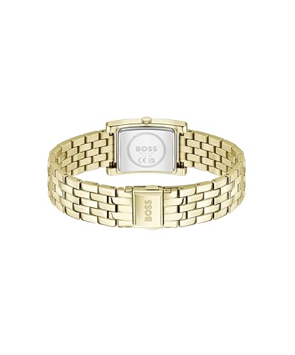BOSS Lucy Qtm Qtz Basic Slim Green Rectangle Dial Women's Watch|Ionic Plated Thin Gold Steel Material|Gold Color Band - 1502785