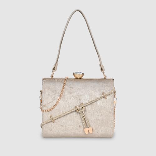 ESBEDA Antiquegold Color Crystal Belt Top Handle Clutch