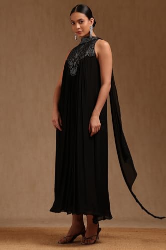 Soch Women's Chinon Calf Length Dress (BDS-FWA5KU61569_Black