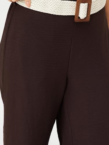Max Women Textured Wide Leg Trousers (Brown_XL)