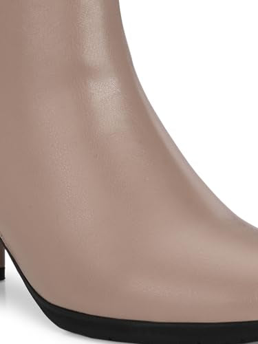 Delize Beige Women's mid Heel Ankle Length Boots 57010-38