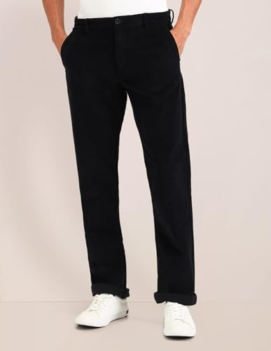 U.S. POLO ASSN. Mens Solid Black Mid Rise Cotton Button Classic Flat Front Slant Pocket Casual Pants (USTRO1785S_Black_)