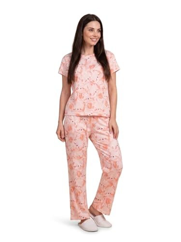 Sweet Dreams Women's Adorable Cartoon Bear Pajama Set, Short Sleeve T-Shirt and Long Pyjama Loungewear, All-Over Cute Character Print, Soft & Stretchy Fabric with Pocket, Two-Piece Sleepwear for Home