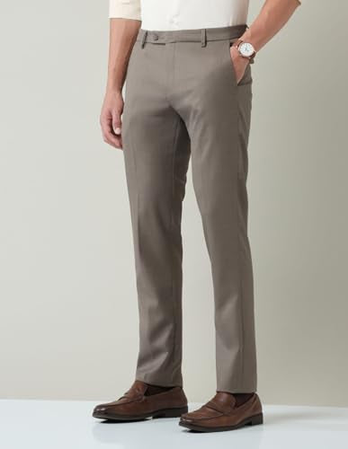 Arvind Grey Solid Slim Fit Dobby Trousers