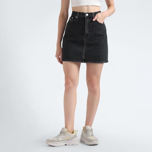 Tommy Hilfiger Cotton Black Solid Women Denim Skirt (M)