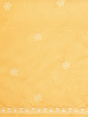 Ada Hand Embroidered Lucknowi Chikankari Unstitched Cotton Dress Material Suit Piece with Dupatta for Women 01A869337 Yellow
