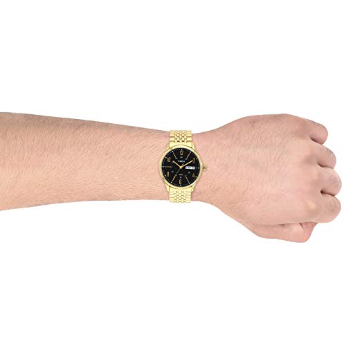 TIMEX Classics Analog Watch for man with Black Round Dial & Gold Stainless Steel Bracelet Band Water Resistant Men's Wrist Watches - TW0TG6504