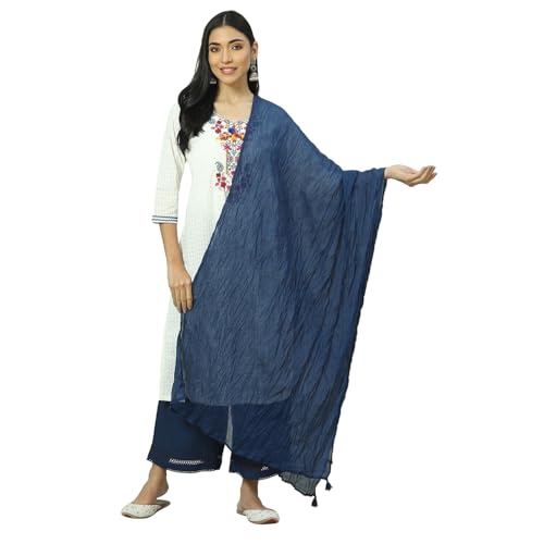 Rangriti Women Indigo Cotton Woven Dupatta_Free Size
