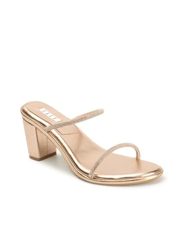 ELLE Women's Fashionable Slip On Heel Sandals Colour-Rose Gold, Size-UK 8