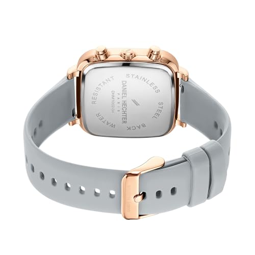 Daniel Hechter Paris Belleville Collection Modern Multi Functional Watch for Men with Square Dial and Silicon Band-DHM1002 (Grey)