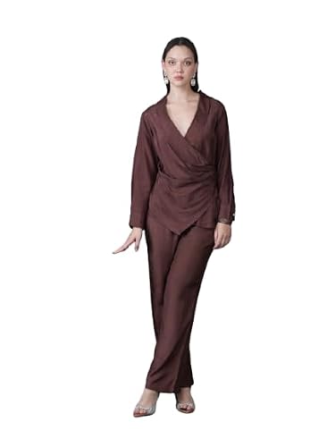 JISORA Women's Russian Silk Co-ord Set 2RCS3059-XL Brown XL