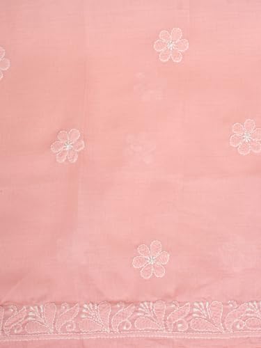 Ada Hand Embroidered Lucknowi Chikankari Unstitched Cotton Dress Material Suit Piece with Dupatta for Women 01A869352 Peach