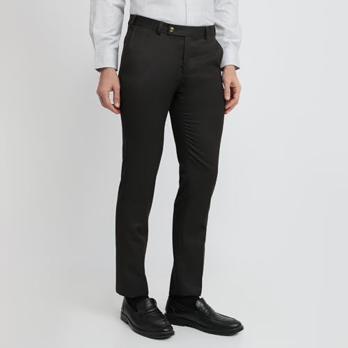 Park Avenue Men Slim Fit Structure Pattern Poly Viscose Blend Flat Front Formal Trouser Brown