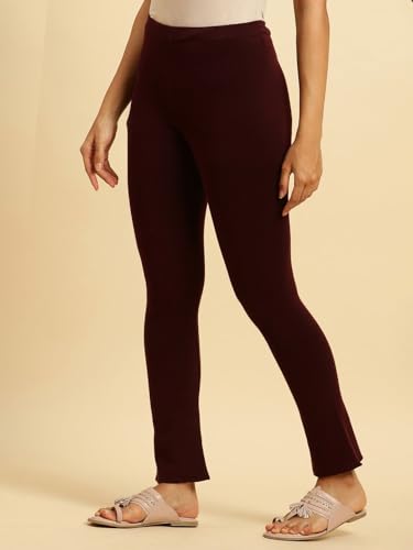 W for Woman Maroon Solid Fit and Flare Pants (Size: S)-24NOW62078-220886