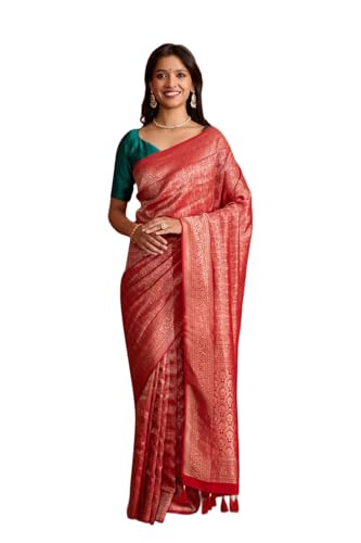 Taneira Women Red Viscose Crepe Woven Saree with Unstitched Blouse Piece (SAPP01AD1003-Red)