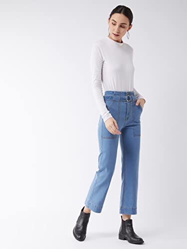 Miss Chase Women's Light Blue Flared High Rise Clean Look Cropped Stretchable Denim Jeans (MCSS22DEN12-13-158-26, Light Blue, 26)