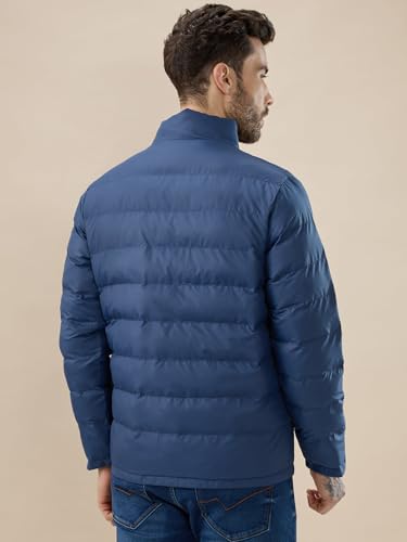 Status Quo Men’s Solid Quilted Puffer with Stand Collar Reversible Jacket | 100% Polyester | NAVY/BLACK | XL Size