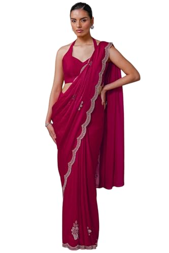 Soch Womens Fuchsia Fendy Organza Embellished Saree With Stone Work